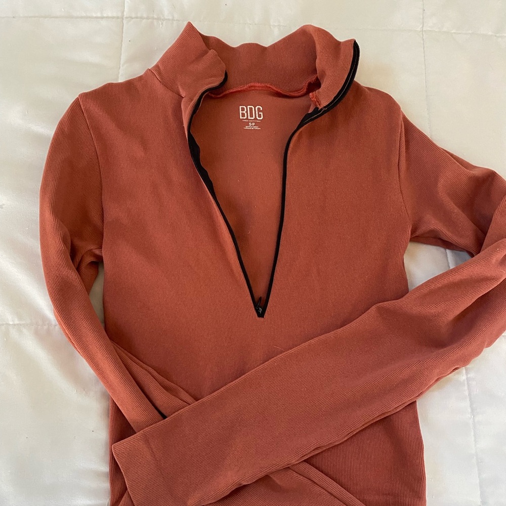 BDG burnt orange and black zip up long sleeve top